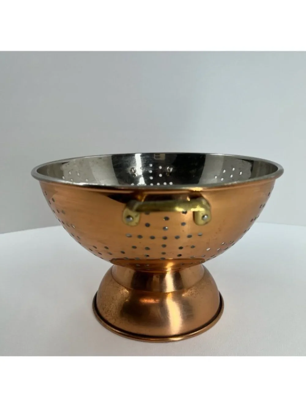 Vintage Copper Colander Pedestal Strainer Made in Korea 9